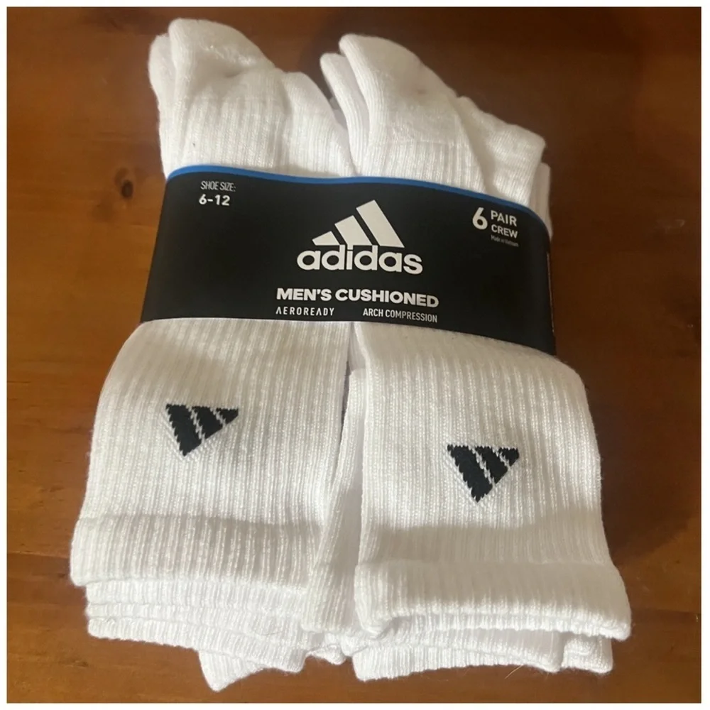 ADIDAS• ATHLETIC CUSHIONED CREW  SOCKS • 6 PAIRS